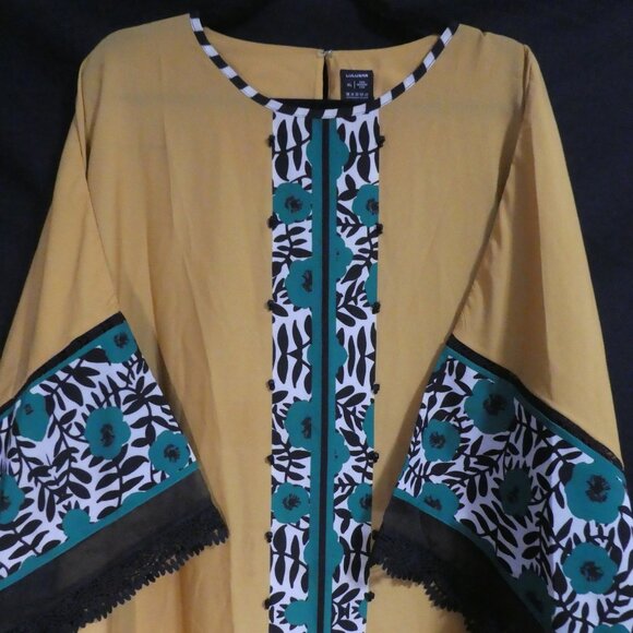 LULUSAR | xl - extra large | Vibrant Yellow and Green Patterned Kaftan - Picture 4 of 16